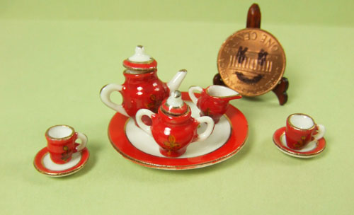 Collectible Red Eggshell Porcelain Tea Party Set - EP 05016 - Click Image to Close